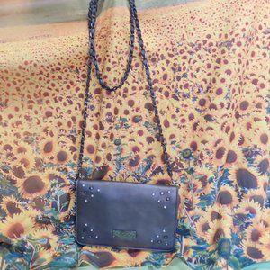Bebe mini dark gray/ gun metal & rivot. Crossbody chain, silver hardware